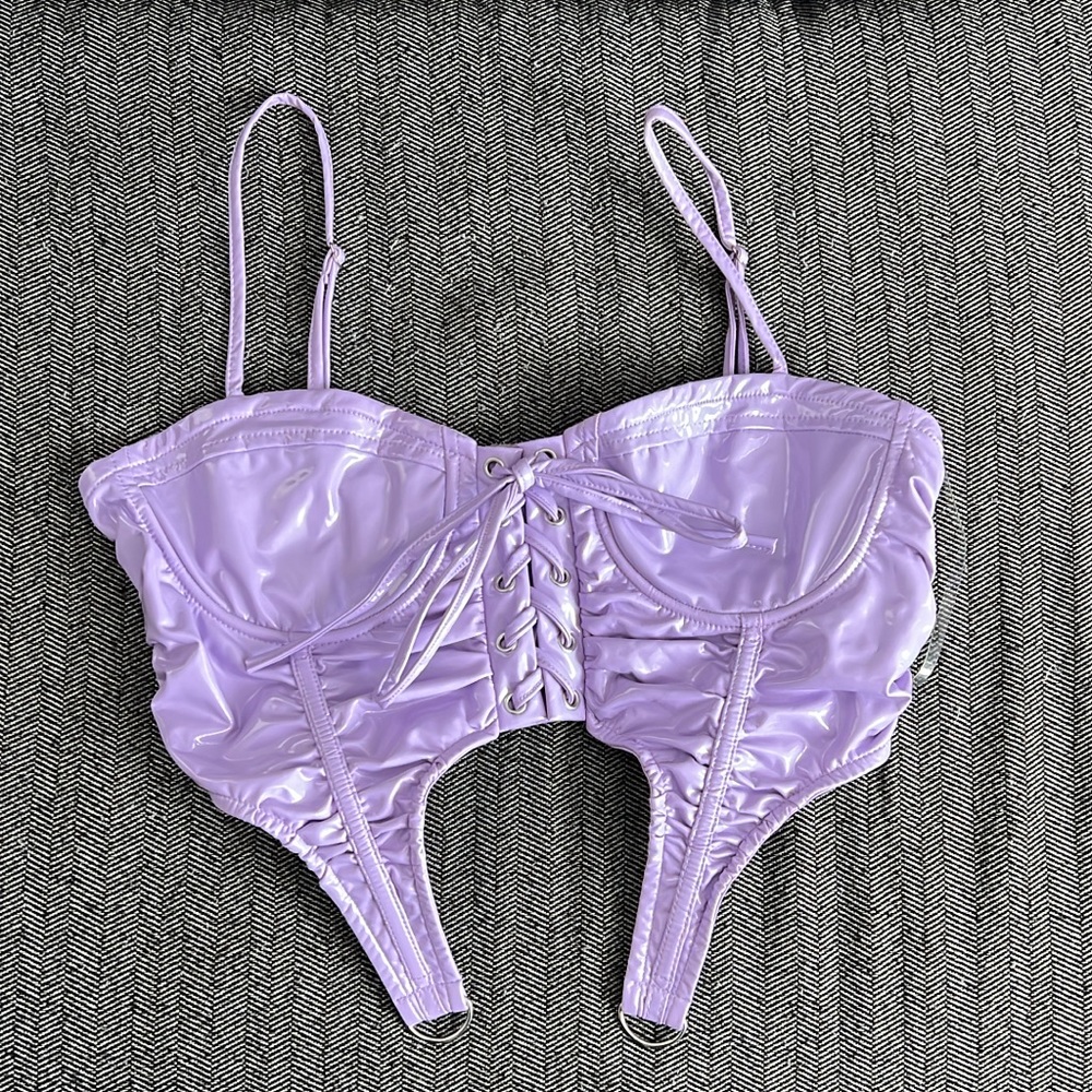 FASHION NOVA, lilac leather crop, size M.